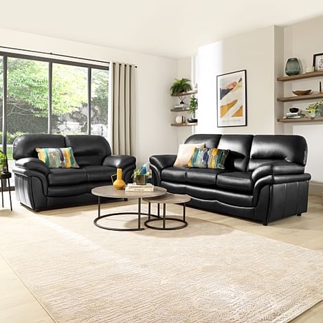 Anderson 3+2 Seater Sofa Set, Black Classic Faux Leather