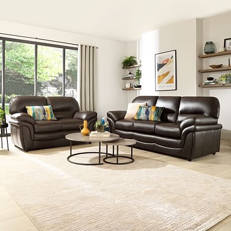 Anderson 3+2 Seater Sofa Set, Brown Classic Faux Leather