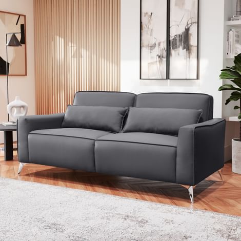 Michigan 3 Seater Sofa, Grey Premium Faux Leather