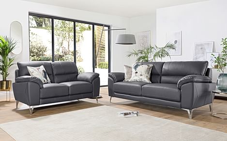 Porto 3+2 Seater Sofa Set, Grey Premium Faux Leather