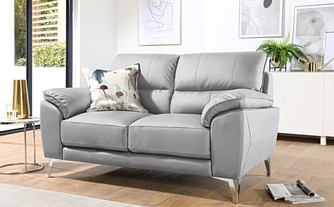 Porto 2 Seater Sofa, Light Grey Premium Faux Leather