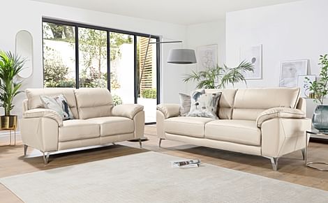 Porto 3+2 Seater Sofa Set, Ivory Premium Faux Leather