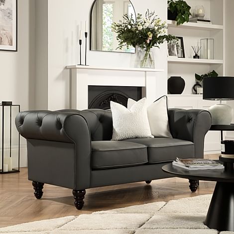 Oakham 2 Seater Chesterfield Sofa, Grey Premium Faux Leather