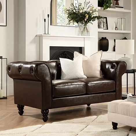 Oakham 2 Seater Chesterfield Sofa, Antique Chestnut Premium Faux Leather