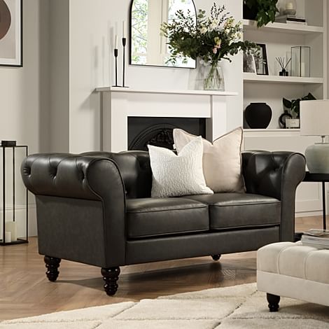 Oakham 2 Seater Chesterfield Sofa, Vintage Grey Premium Faux Leather