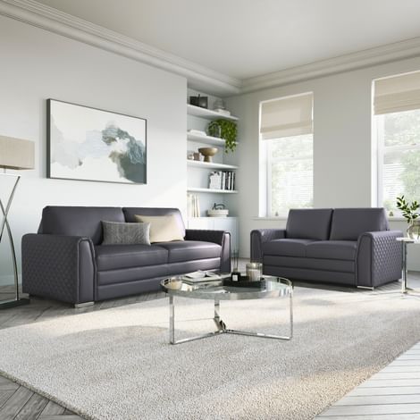 Atlanta 3+2 Seater Sofa Set, Grey Premium Faux Leather