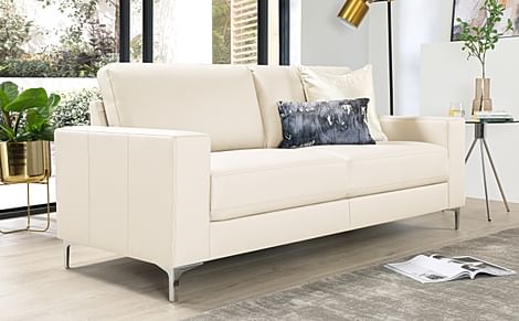 Baltimore 3 Seater Sofa, Ivory Premium Faux Leather