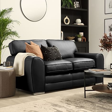 Burford 2 Seater Sofa, Black Premium Faux Leather