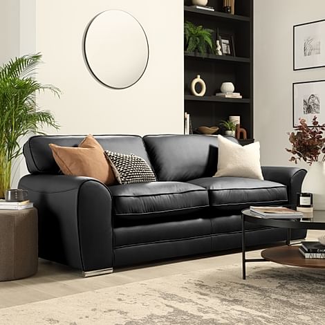 Burford 3 Seater Sofa, Black Premium Faux Leather