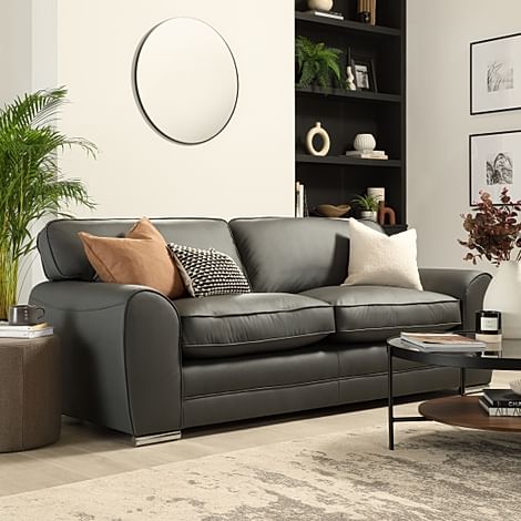 Burford 3 Seater Sofa, Grey Premium Faux Leather