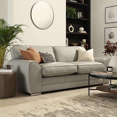 Burford 3 Seater Sofa, Light Grey Premium Faux Leather