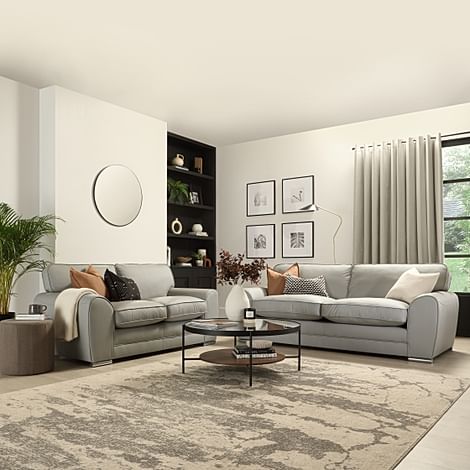 Burford 3+2 Seater Sofa Set, Light Grey Premium Faux Leather