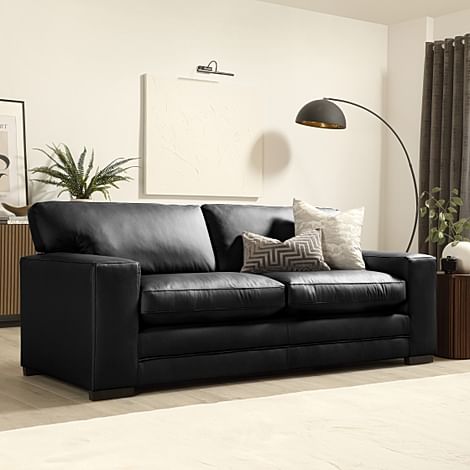 Manhattan 3 Seater Sofa, Black Premium Faux Leather