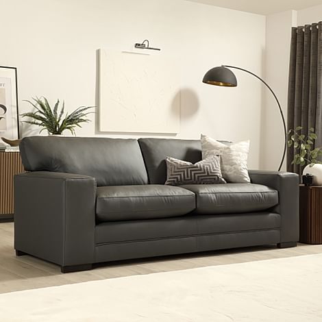 Manhattan 3 Seater Sofa, Grey Premium Faux Leather
