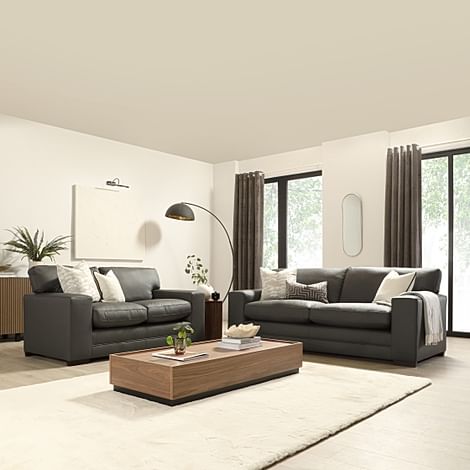 Manhattan 3+2 Seater Sofa Set, Grey Premium Faux Leather