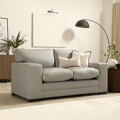 Manhattan 2 Seater Sofa, Light Grey Premium Faux Leather