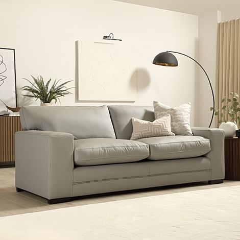 Manhattan 3 Seater Sofa, Light Grey Premium Faux Leather