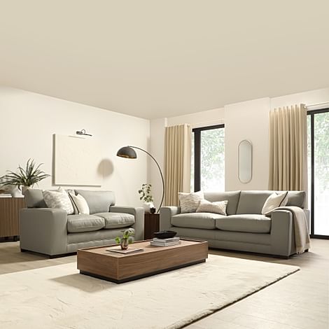 Manhattan 3+2 Seater Sofa Set, Light Grey Premium Faux Leather