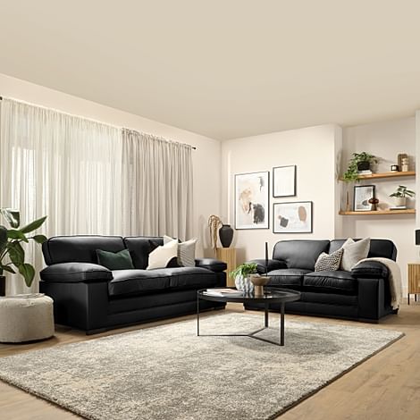 Chatham 3+2 Seater Sofa Set, Black Premium Faux Leather