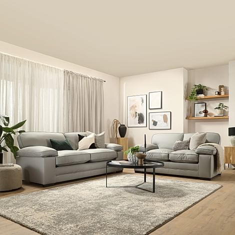 Chatham 3+2 Seater Sofa Set, Light Grey Premium Faux Leather