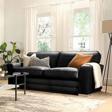 Vermont 3 Seater Sofa, Black Premium Faux Leather