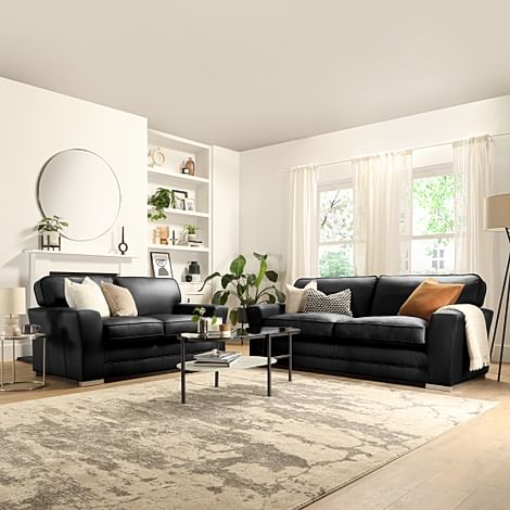 Vermont 3+2 Seater Sofa Set, Black Premium Faux Leather