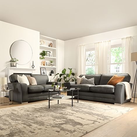 Vermont 3+2 Seater Sofa Set, Grey Premium Faux Leather