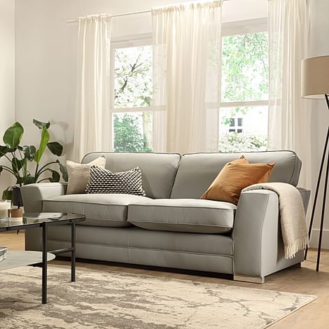 Vermont 3 Seater Sofa, Light Grey Premium Faux Leather