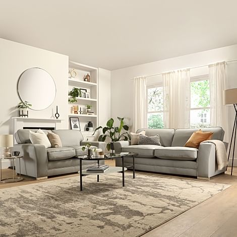 Vermont 3+2 Seater Sofa Set, Light Grey Premium Faux Leather