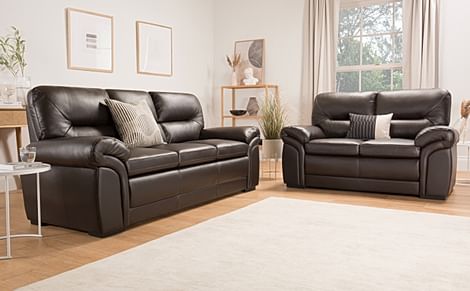 Bromley 3+2 Seater Sofa Set, Brown Premium Faux Leather