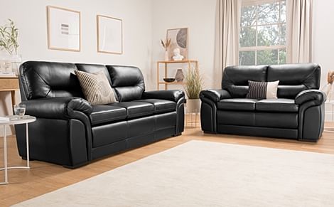 Bromley 3+2 Seater Sofa Set, Black Premium Faux Leather