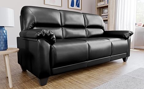 Kenton 3 Seater Sofa, Black Premium Faux Leather