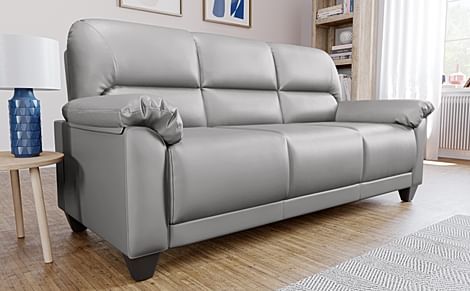 Kenton 3 Seater Sofa, Light Grey Premium Faux Leather