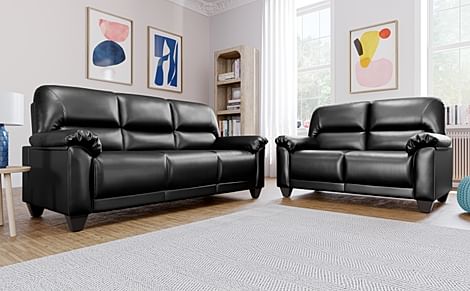 Kenton 3+2 Seater Sofa Set, Black Premium Faux Leather