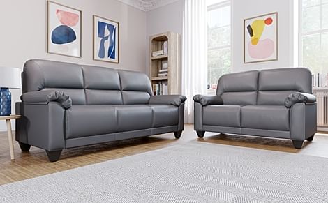 Kenton 3+2 Seater Sofa Set, Grey Premium Faux Leather