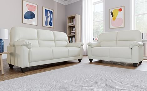 Kenton 3+2 Seater Sofa Set, Ivory Premium Faux Leather