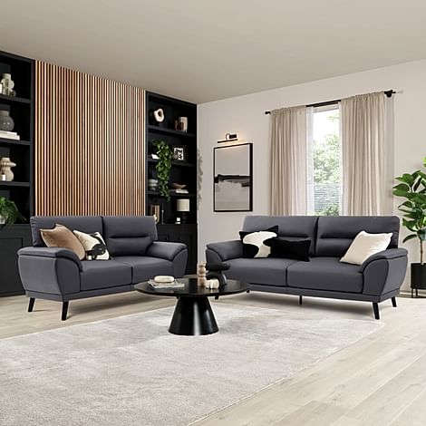 Alena 3+2 Seater Sofa Set, Grey Premium Faux Leather