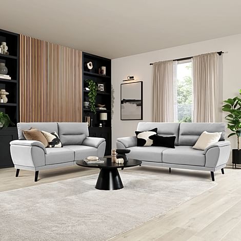 Alena 3+2 Seater Sofa Set, Light Grey Premium Faux Leather