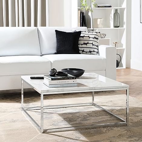 Roma White Marble and Chrome Coffee Table
