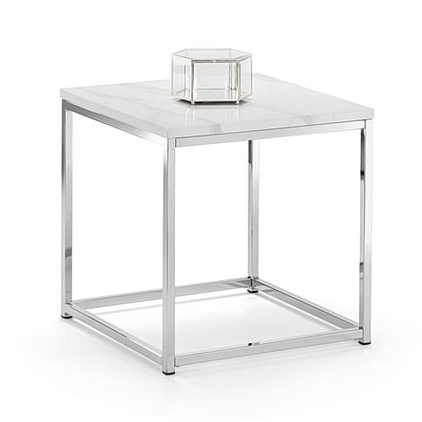 Roma White Marble And Chrome Side Table, Chrome Glass Side Tables Uk