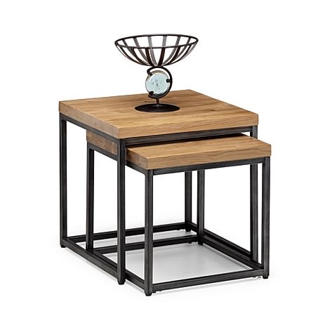 Clayton Solid Oak and Gunmetal Nest of Side Tables
