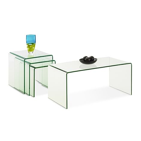 Calvino Bent Glass Coffee and Side Tables Set