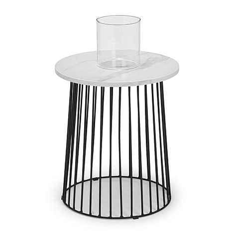 Pavilion Round Marble and Black Metal Side Table