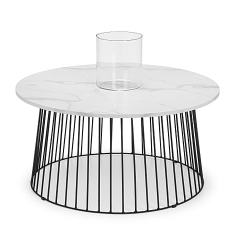 Pavilion Round Marble and Black Metal Coffee Table