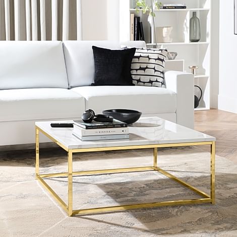 Roma White Marble and Gold Coffee Table