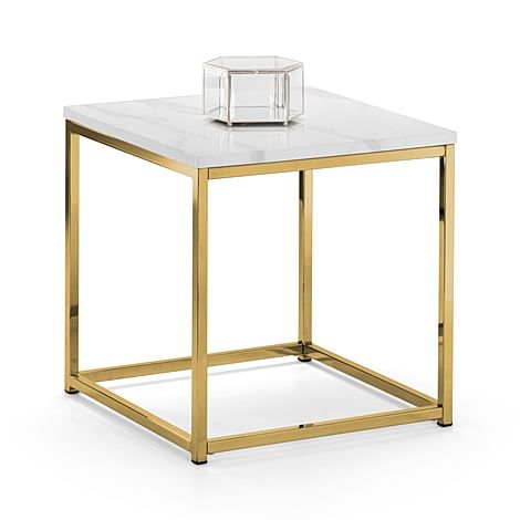Roma White Marble and Gold Side Table