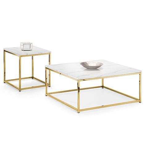 Roma White Marble and Gold Coffee and Side Table Set
