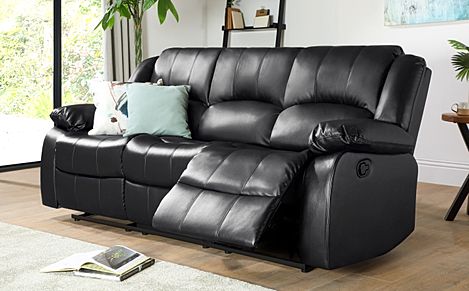 Dakota Black Leather 3 Seater Recliner, 3 Seater Black Leather Power Recliner Sofa
