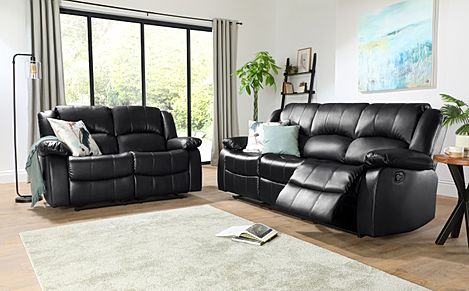 Dakota 3+2 Seater Recliner Sofa Set, Black Classic Faux Leather