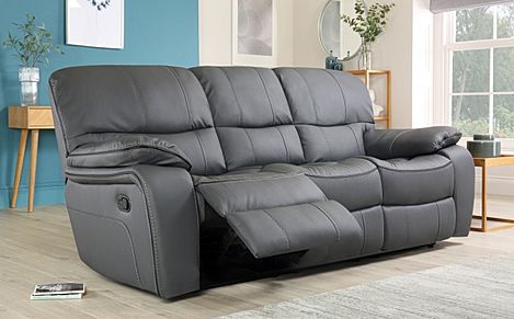 Beaumont Grey Leather 3 Seater Recliner Sofa
